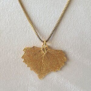 Gilded Natural Aspen Leaf Necklace